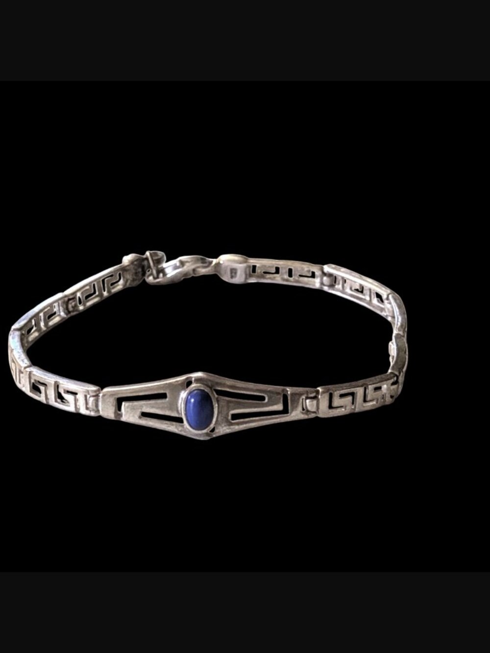 925 Sterling Silver Greek Key Meander Blue Lapis Size 7.25" Bracelet - Picture 6 of 14